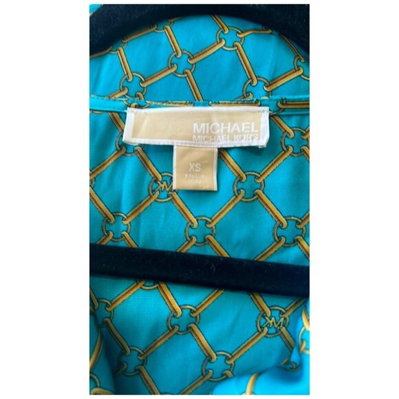Michael Kors Teal Sleeveless Blouse Size - XS Gold Chain Print Detail Top - Picture 10 of 10